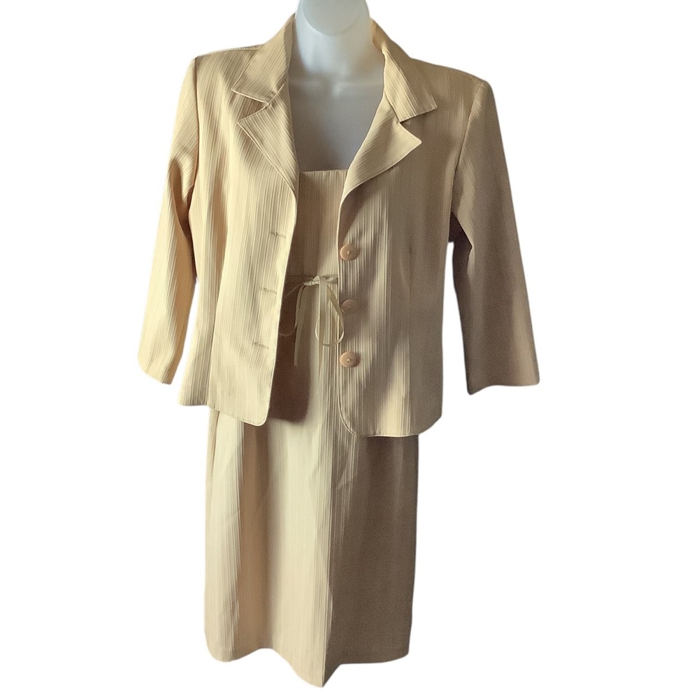 A-list‎ by Wrapper Women's Dress Suit Set Jacket W/ Shoulder Pads Beige 9/10